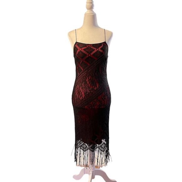 VTG Crochet Fringe Dress - Picture 1 of 17